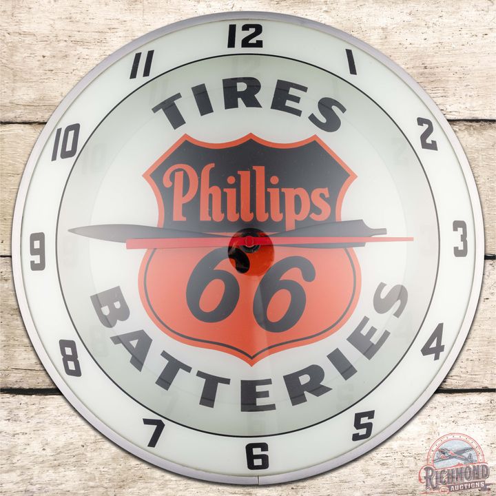 Phillips 66 Tires Batteries 15" Double Bubble Advertising Clock Early Logo