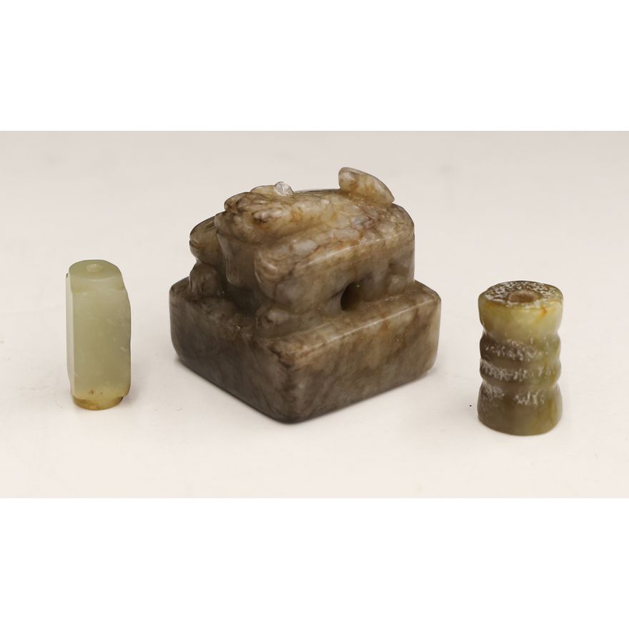 3pc Chinese Ancient Jade Seal & Beads