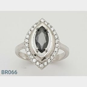 STERLING SILVER BLACK AND WHITE MARQUISE RING WITH CZ'S (SIZE P) - 51543/216