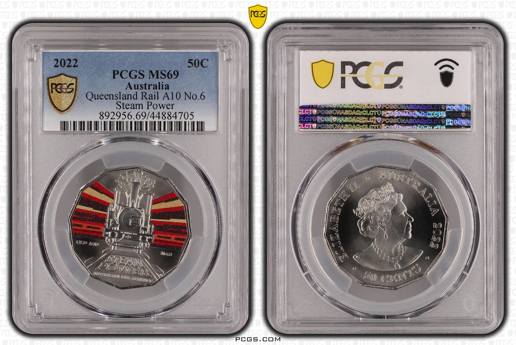 Queensland Rail A10 No.6 - Australian Rail Heritage, Fifty Cent, 2022, PCGS MS69