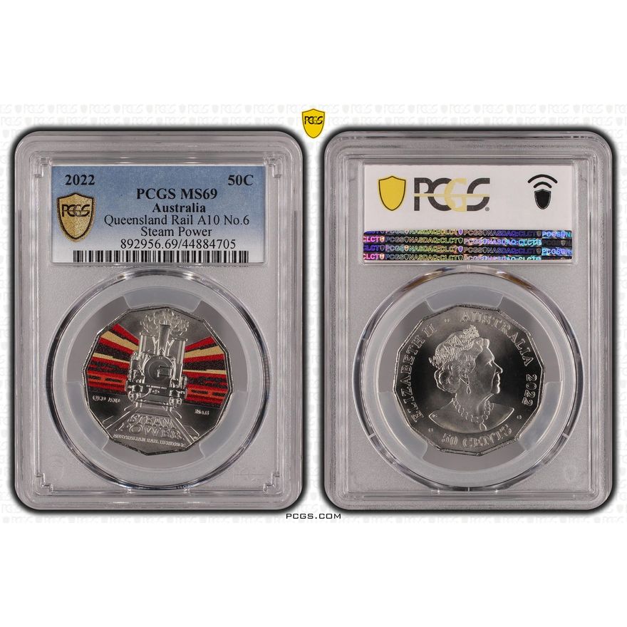 Queensland Rail A10 No.6 - Australian Rail Heritage, Fifty Cent, 2022, PCGS MS69