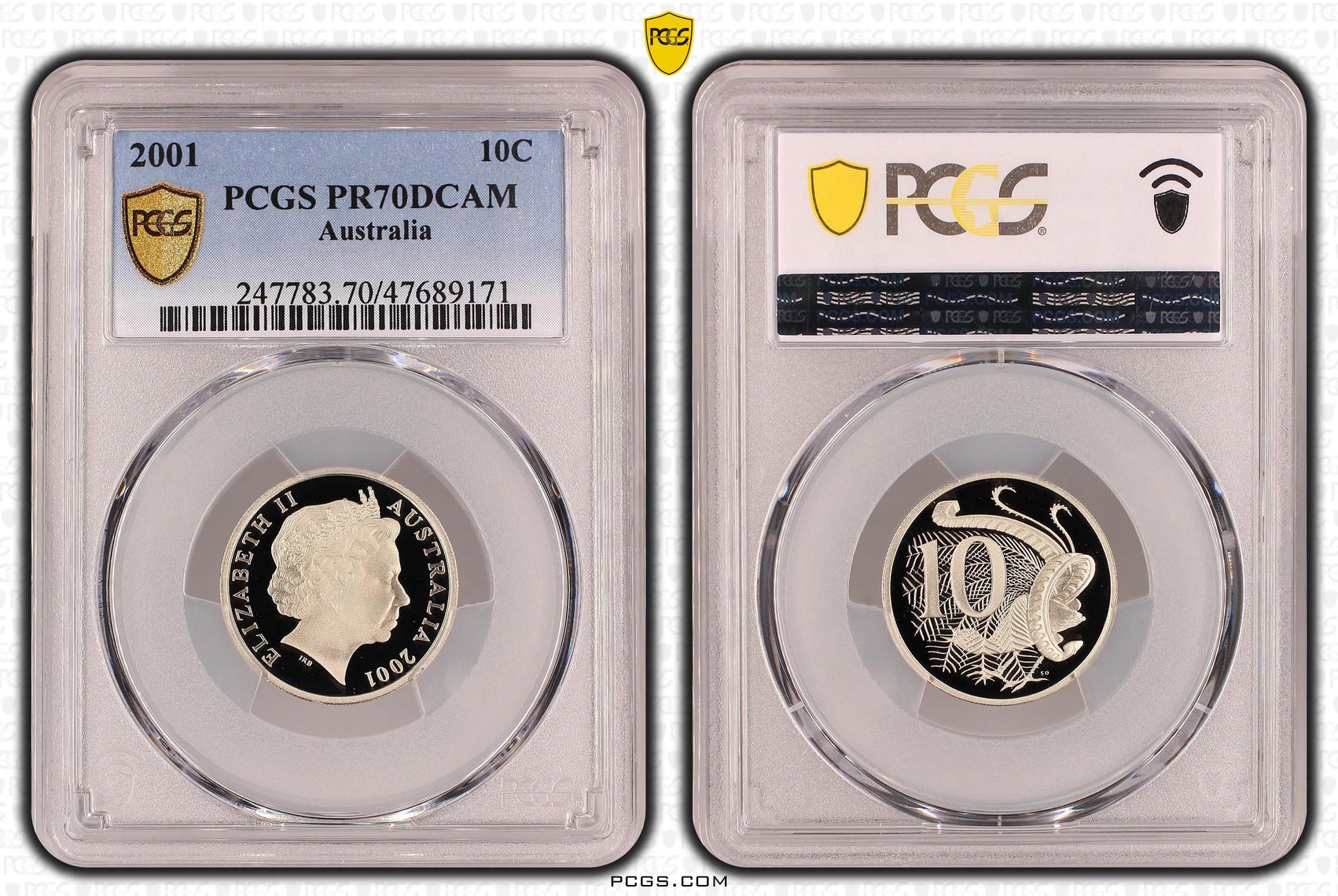Elizabeth II, Ten Cent, 2001, PCGS PR70DCAM
