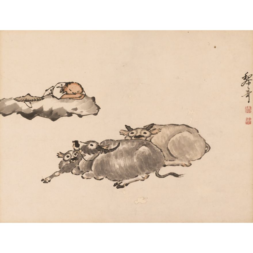 2pc Qi Li "Farmer with Oxen" Hand Scroll Paintings