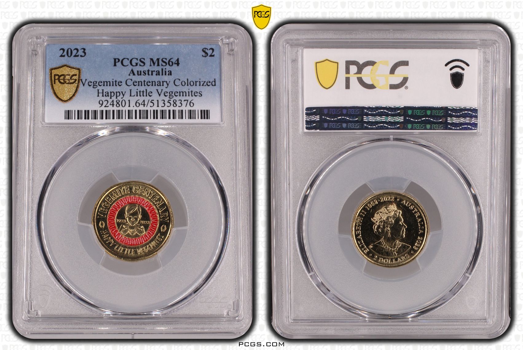 Vegemite Centenary Colorized Happy Little Vegemites, Two Dollar, 2023, PCGS MS64