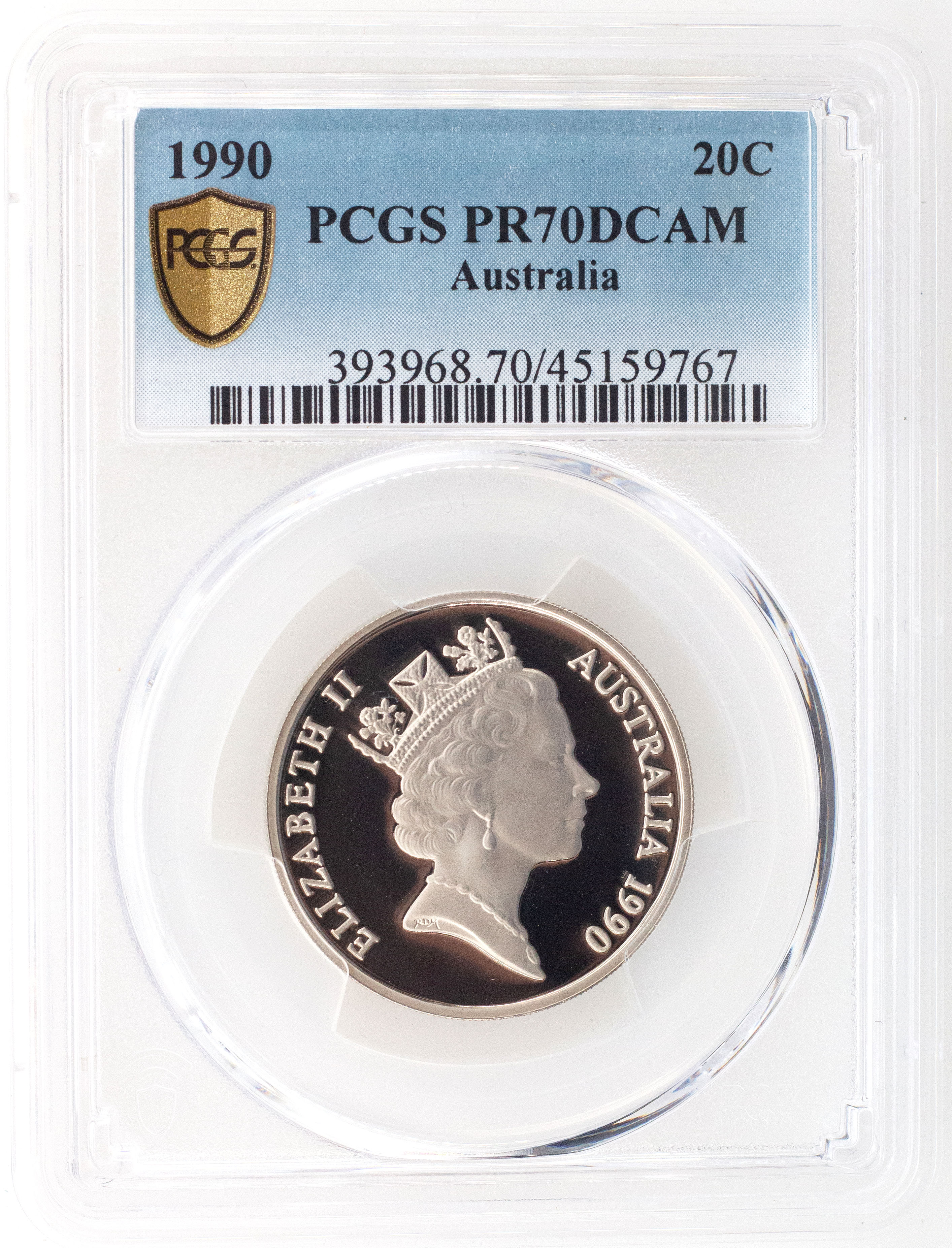 1990 Australian Twenty Cent, 20c Proof PCGS - PR70DCAM POP 38/0 -767