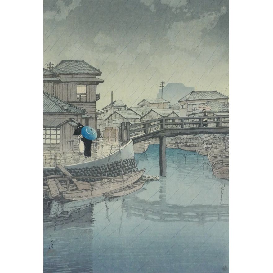 Kawase Hasui ''Rainy Season at Ryoshimachi'' 1931 Woodblock