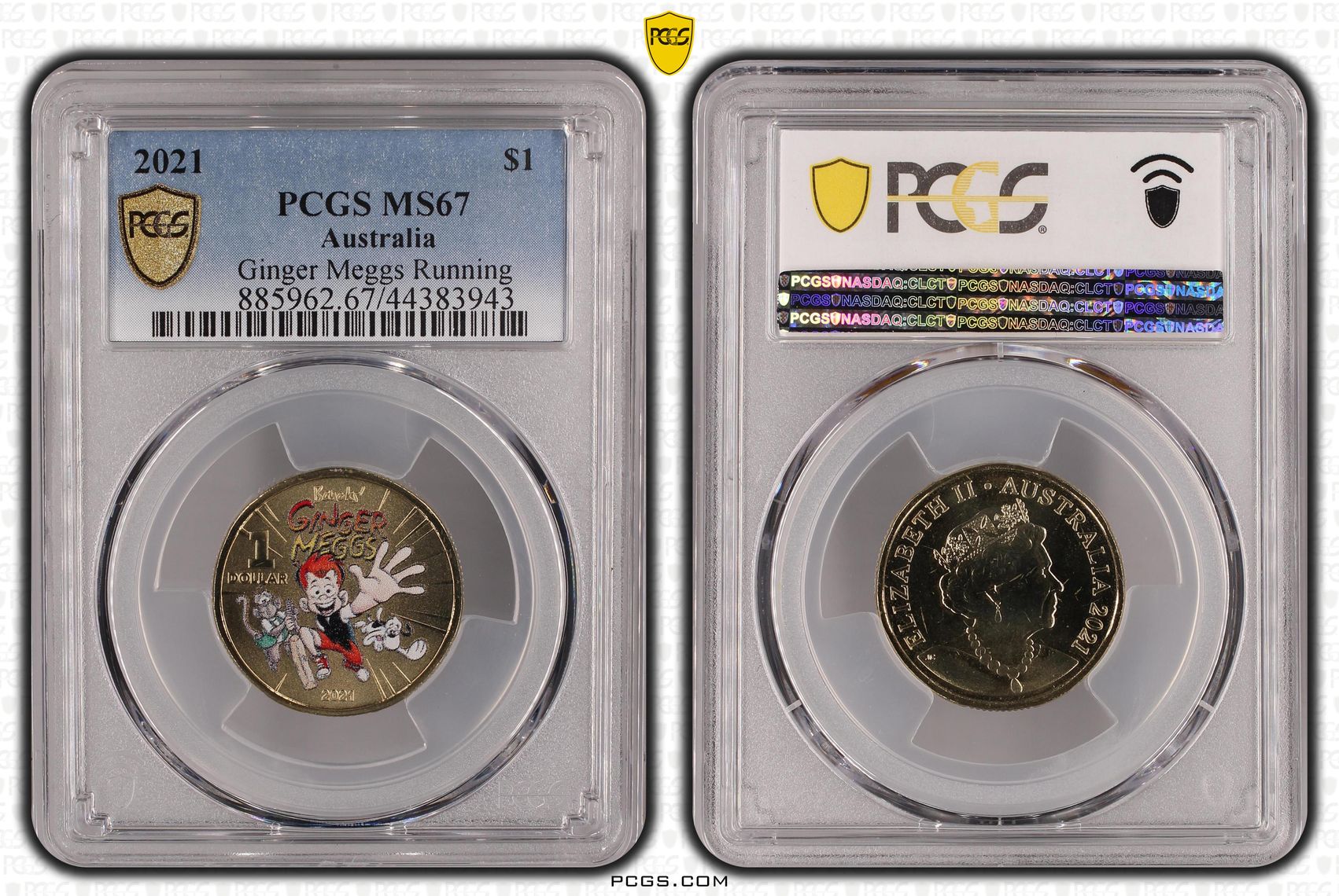 Ginger Meggs Running, One Dollar, 2021, PCGS MS 67