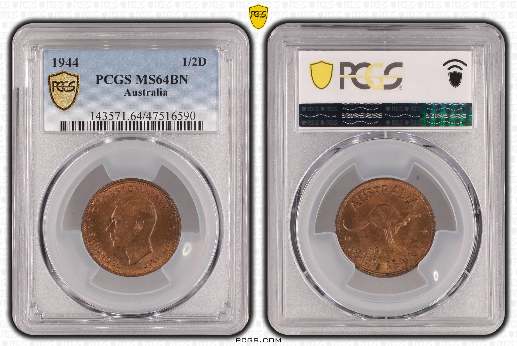 Halfpenny, 1944 POP Report 11/0, PCGS MS 64BN