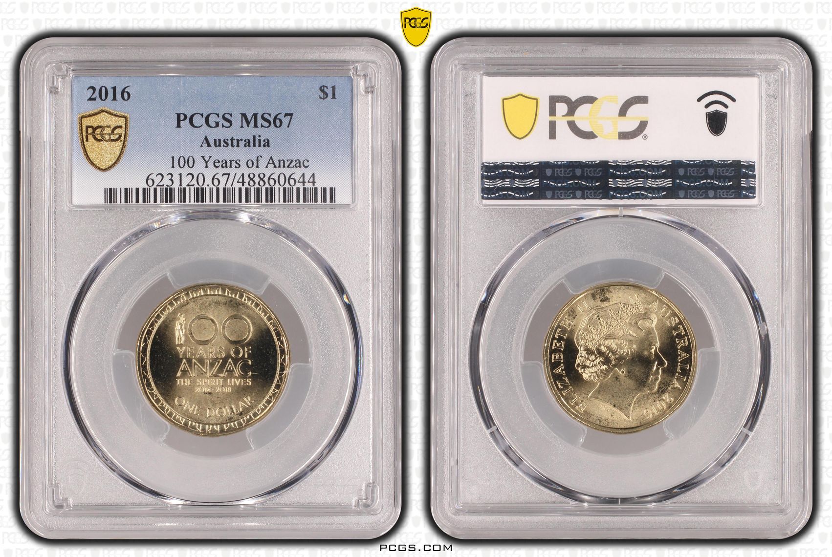 Elizabeth II, 100 Years of Anzac, One Dollar, 2016, PCGS MS67