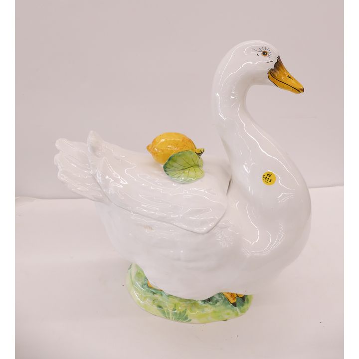 Neiman Marcus Italian Goose Covered Server- 16''- small chip to lid handle