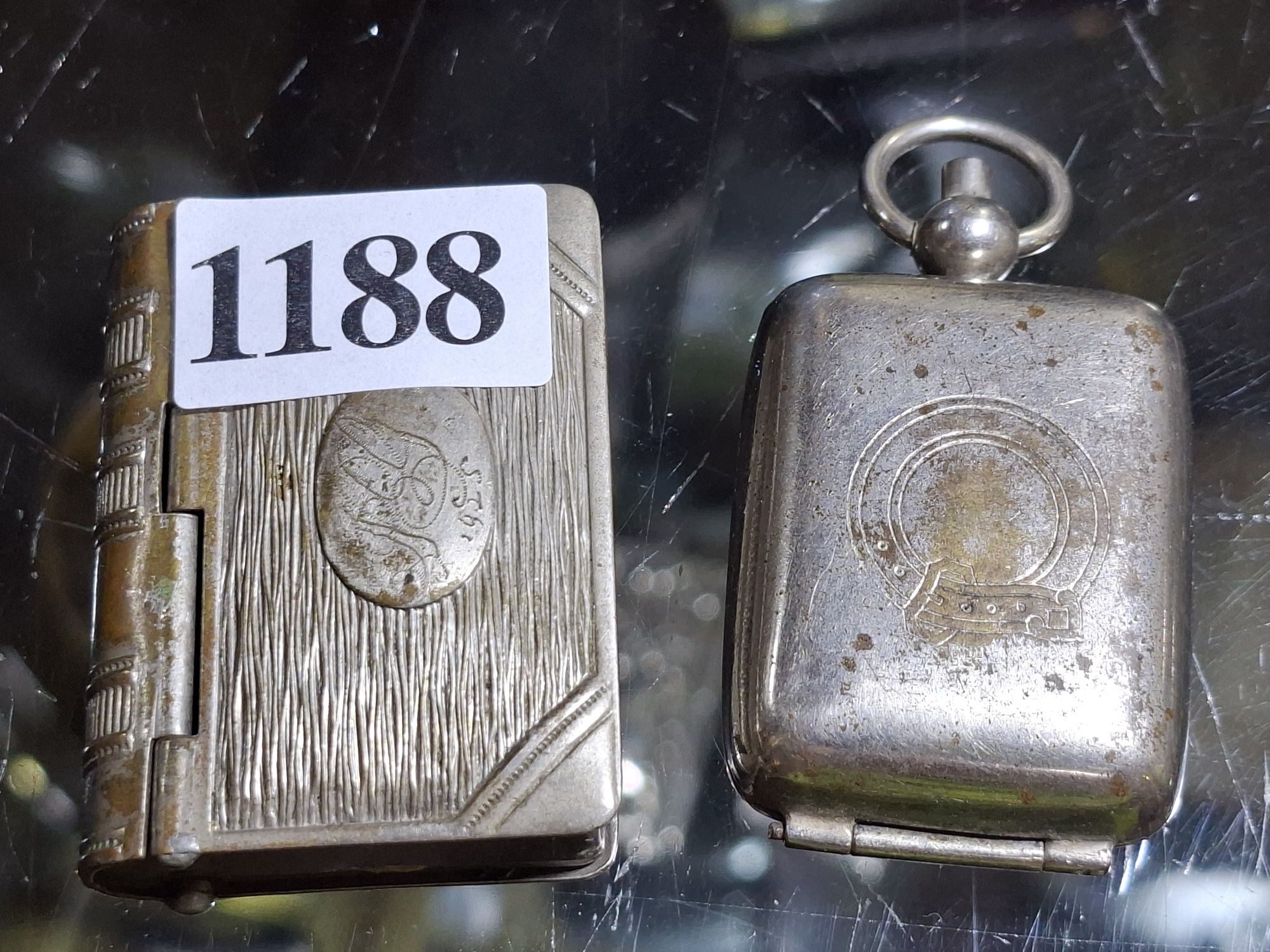 1188 · TWO ANTIQUE STAMP/ VESTA HOLDERS