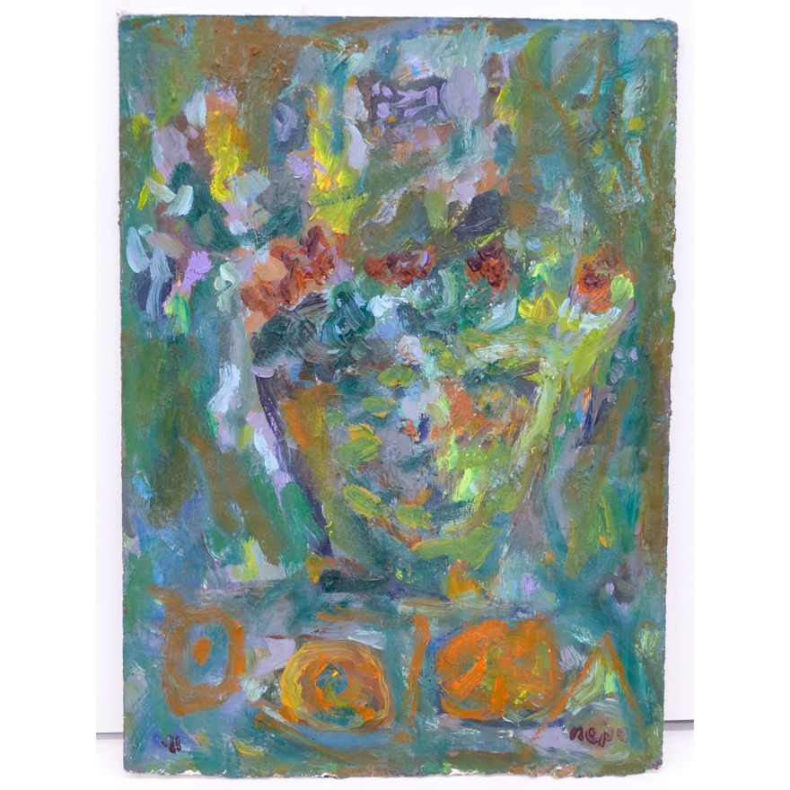 Joe Reno ''Flower Crown'' Signed Oil on Board 13.5''x9.75''