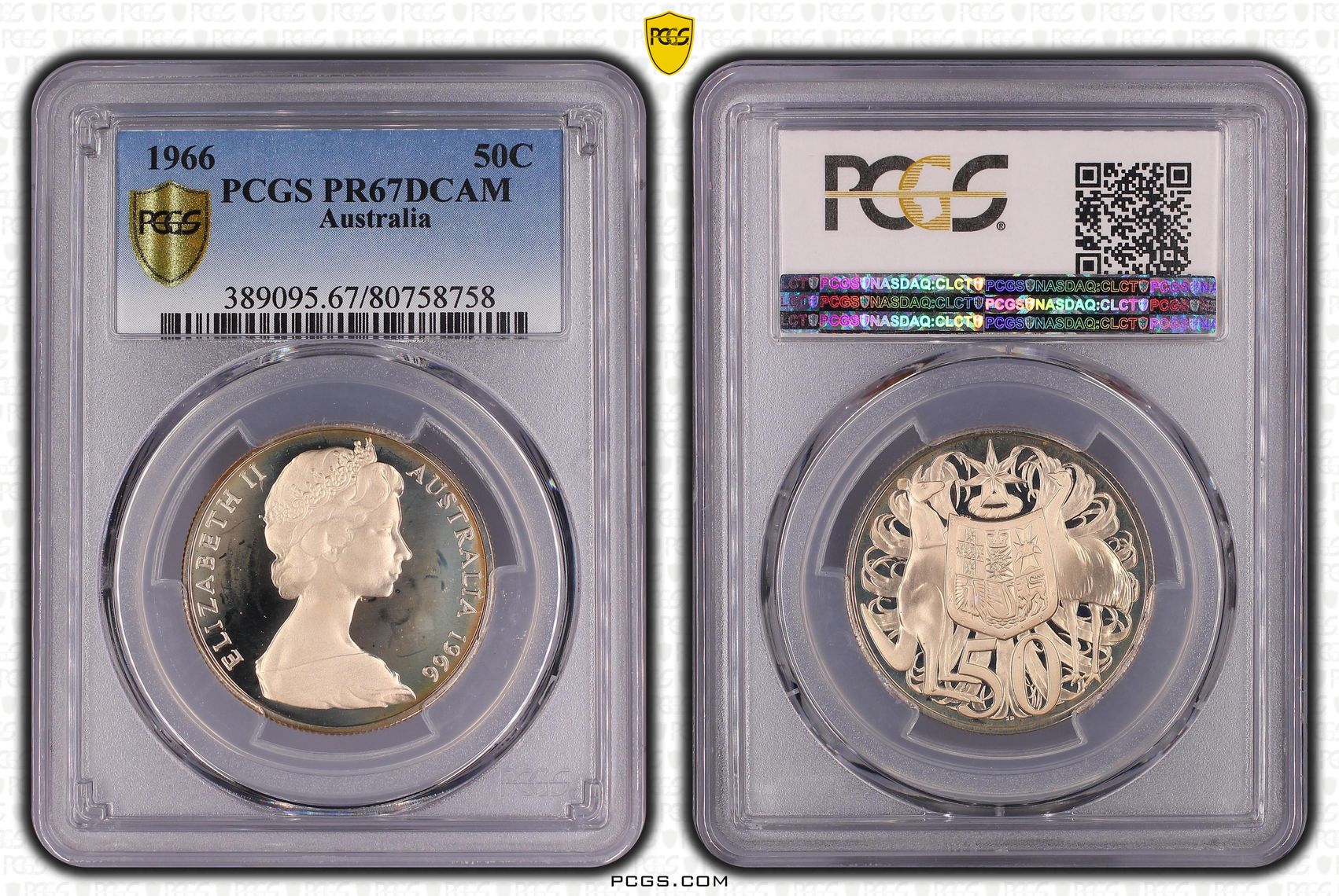Elizabeth II, Fifty Cent, 1966, PCGS PR67DCAM