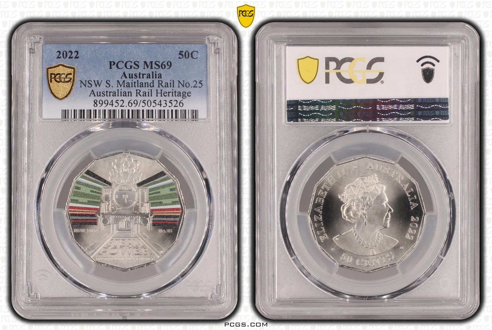 NSW S. Maitland Rail No.25 - Australian Rail Heritage, Fifty Cent, 2022, PCGS MS69