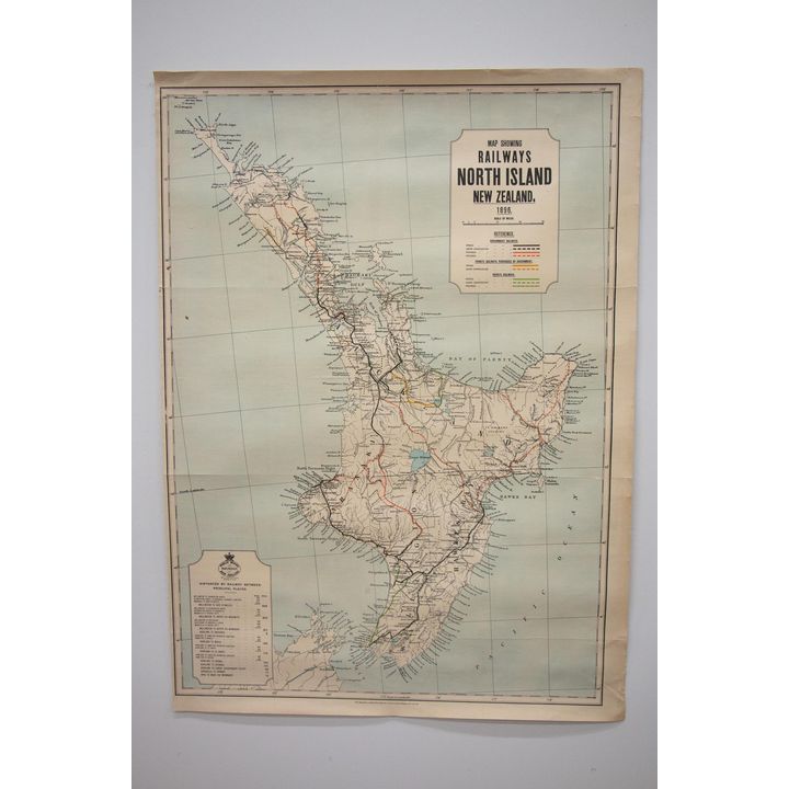 MAP - NORTH ISLAND - Railways of the North Island of New Zealand 1896.