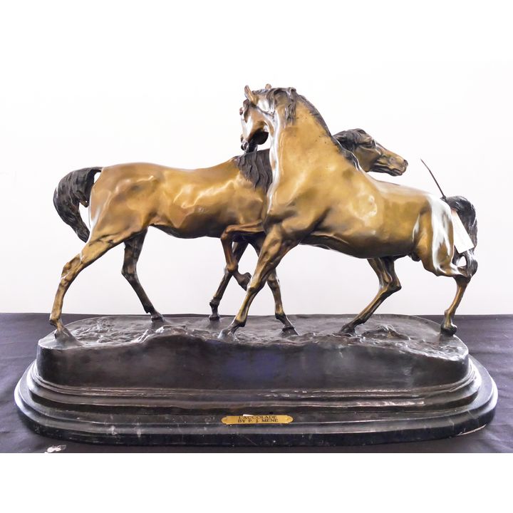 After P.J. Mene 'L'Accolade' Horses Large Bronze Sculpture- 17x26''