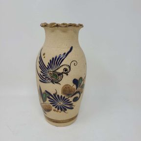 Mexican Hand Painted Talavera Pottery Vase - Peacock