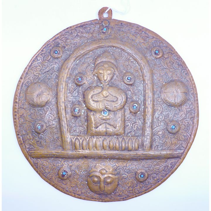 Old Tibetan Copper Repousse Plaque 10''
