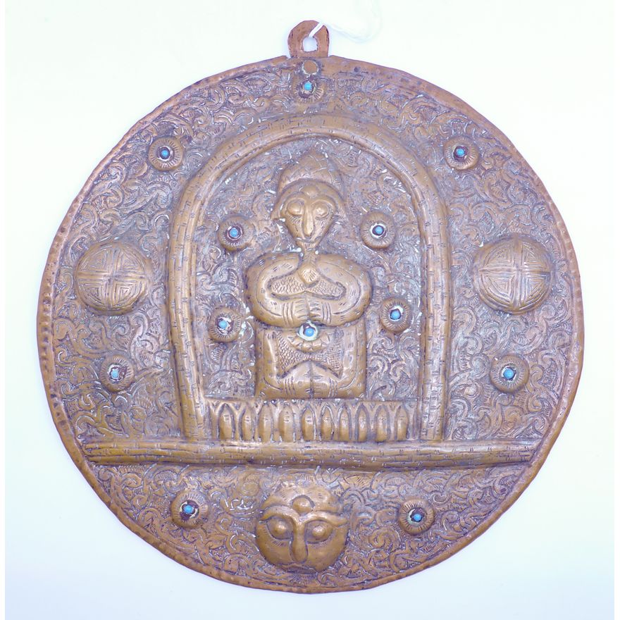 Old Tibetan Copper Repousse Plaque 10''