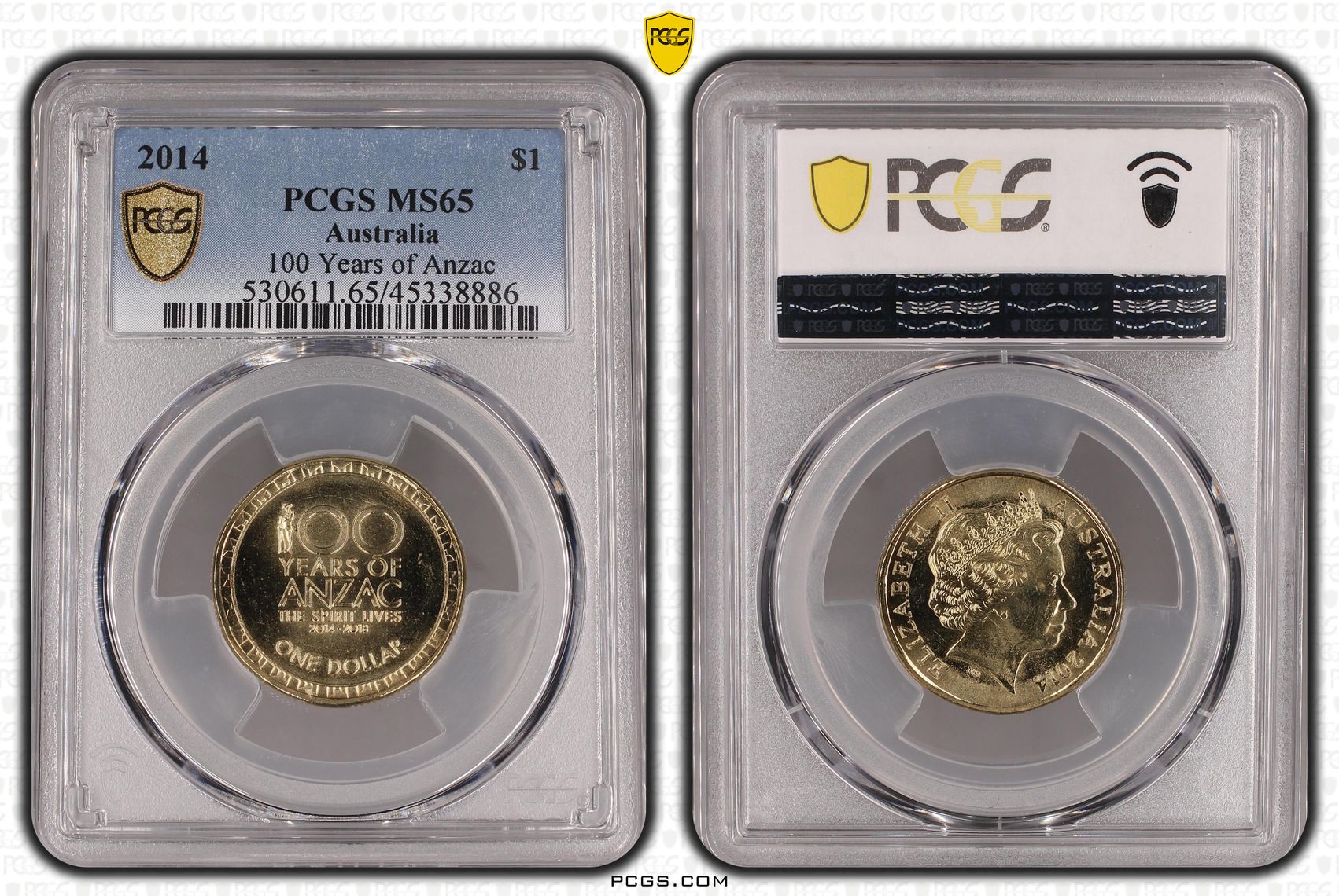 100 Years of Anzac , One Dollar, 2014, PCGS MS65