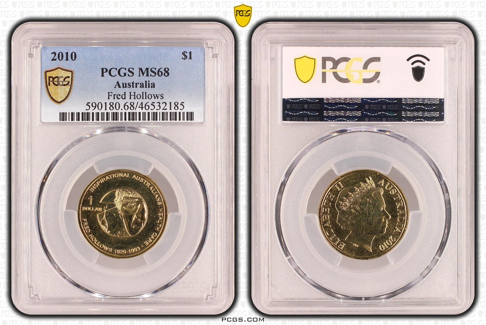 Elizabeth II, Fred Hollows, POP 6/0, One Dollar, 2010, PCGS MS 68