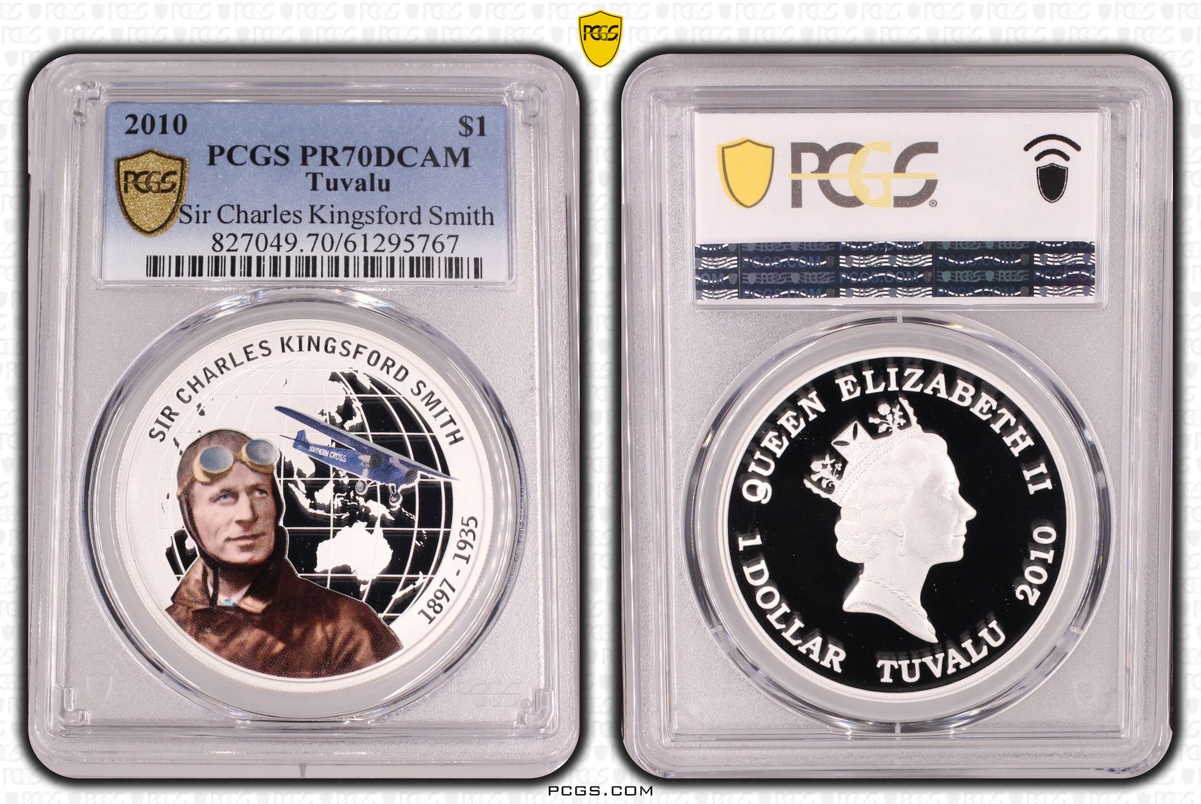 Tuvalu, Sir Charles Kingsford Smith, 4/0, One Dollar, 2010, PR70DCAM