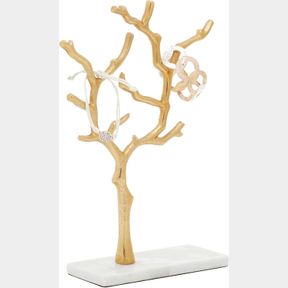 COSMOLIVING BY COSMOPOLITAN ROUND ALUMINUM AND MARBLE JEWELRY STAND, GOLDANDLIGHTGRAY, 13" X 9"