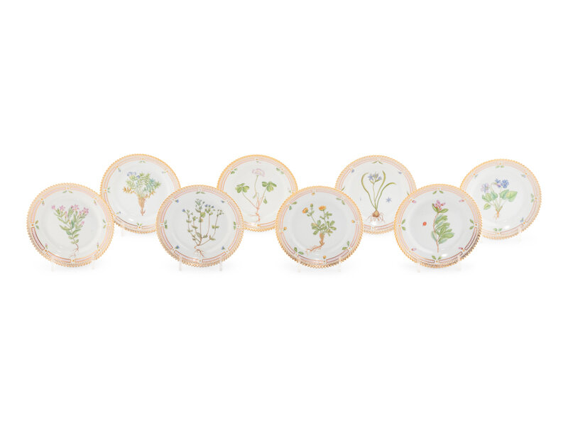 A Set of Eight Royal Copenhagen Flora Danica Porcelain Bread Plates