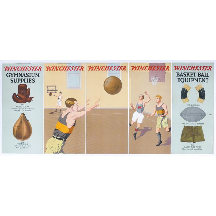 1920's Winchester 5 Panel Advertising Double Sided Sign- Basketball/Ice Skates