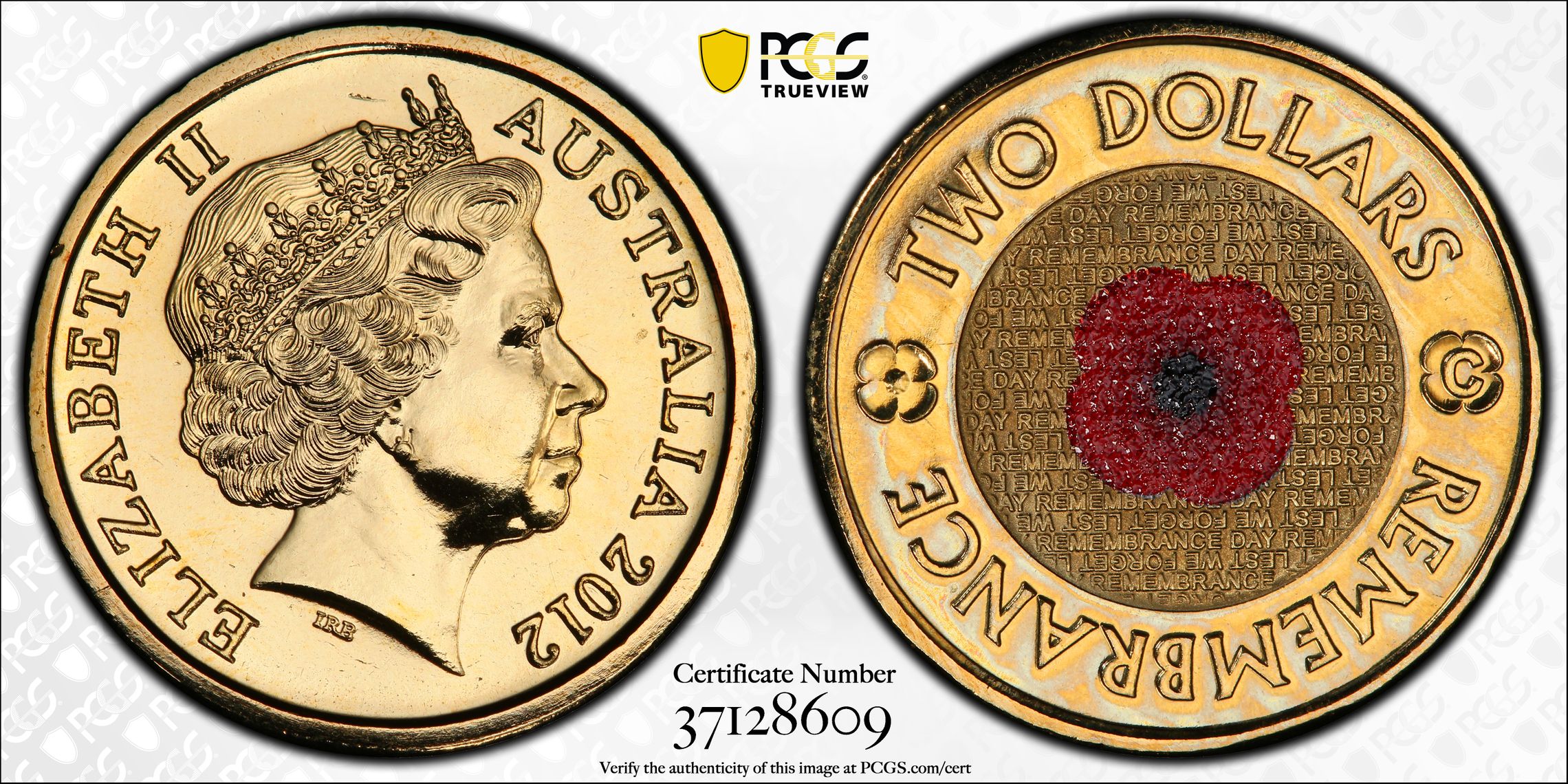 391 · Elizabeth II, Remembrance Day - Red Poppy, Two Dollar, 2012-C, PCGS MS68