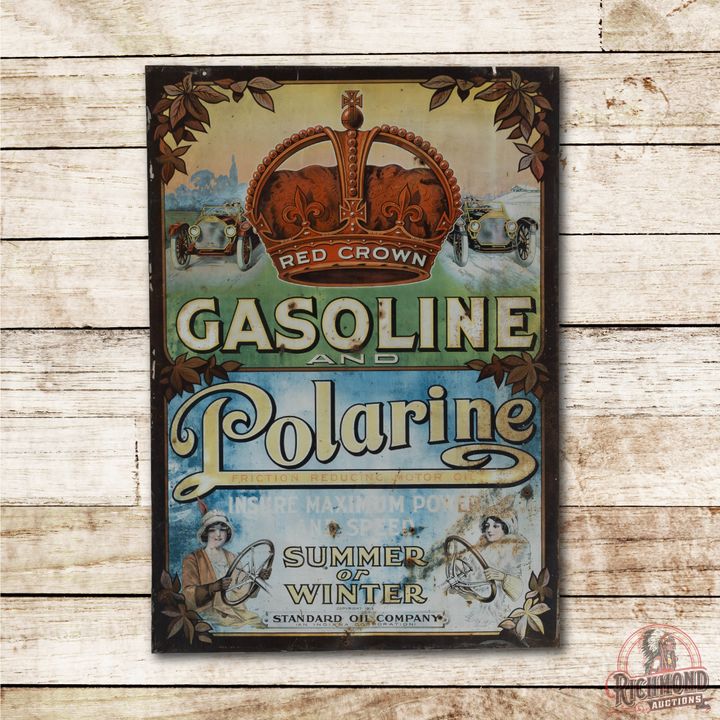 Red Crown Gasoline Polarine Double Sided Metal Sign TAC 6.75 & 6.25