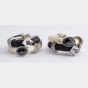 BEL ETOIL STERLING SILVER . BLACK + WHITE EARRINGS WITH CUBICS - 51543/53