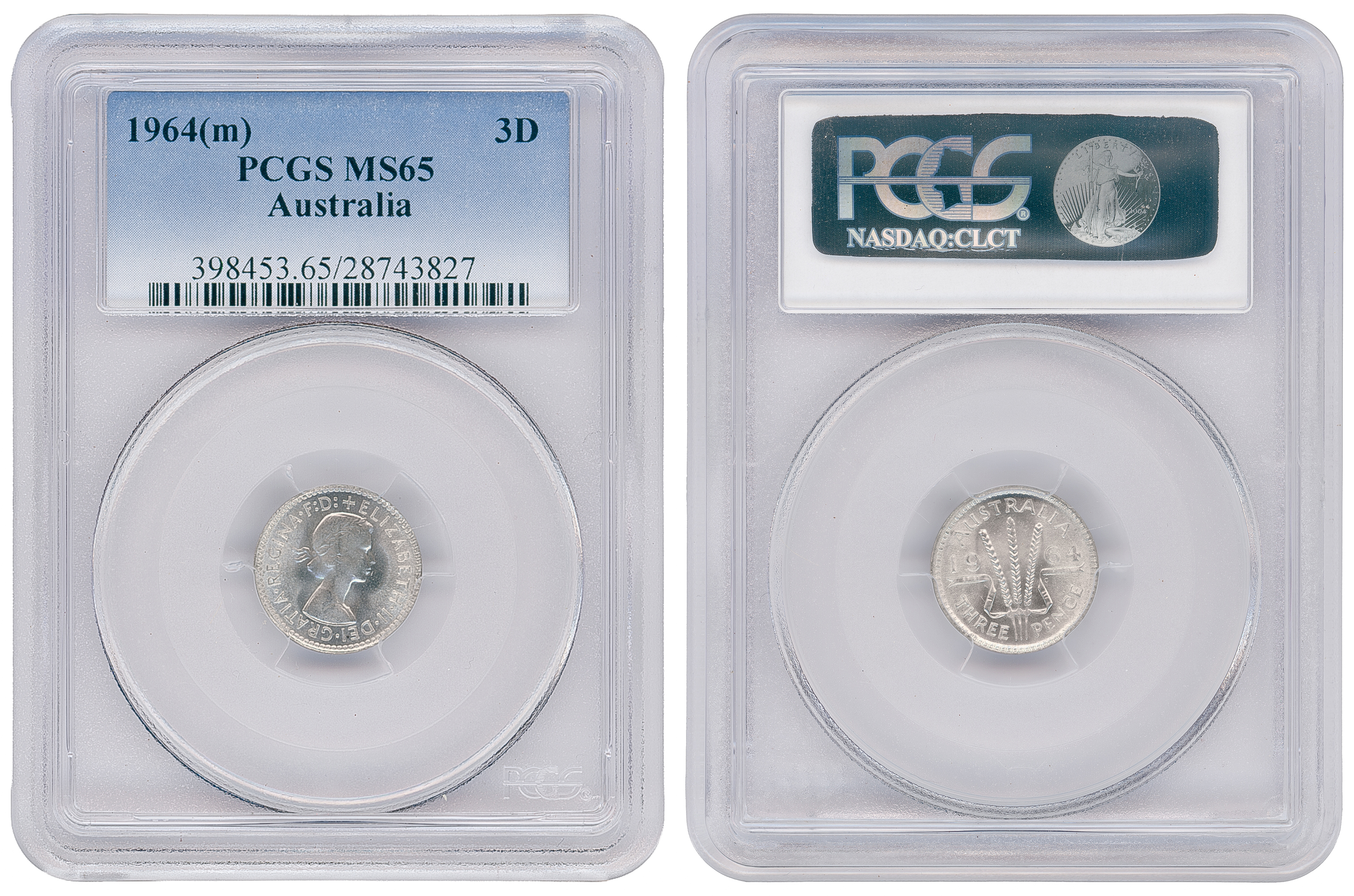 52 · Elizabeth II, Threepence, 1964(m), PCGS MS65