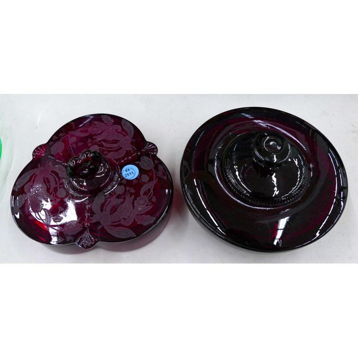 2pc Ruby Glass Candy Box