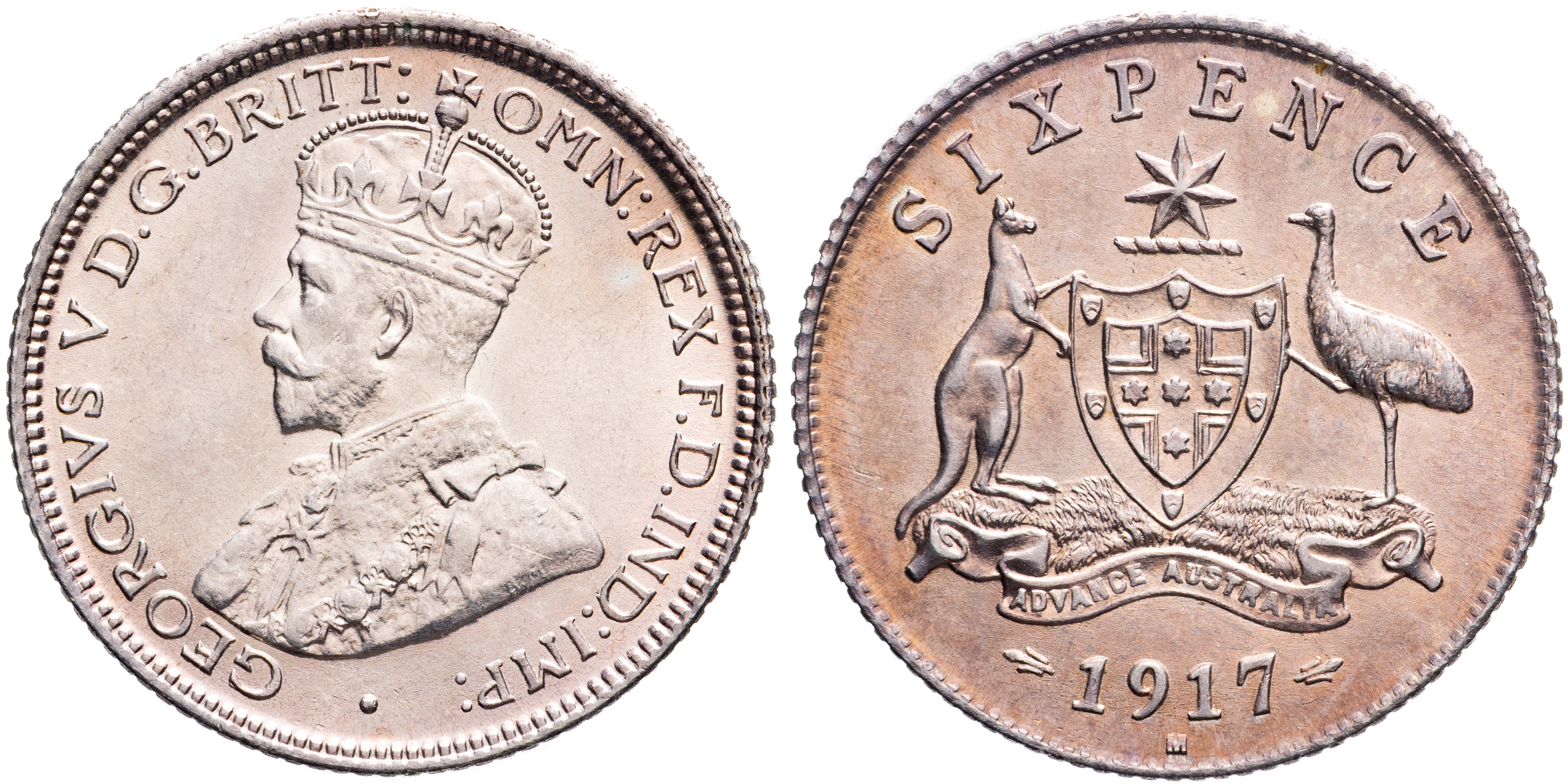 George V, Sixpence, 1917-M, aUNC - UNC