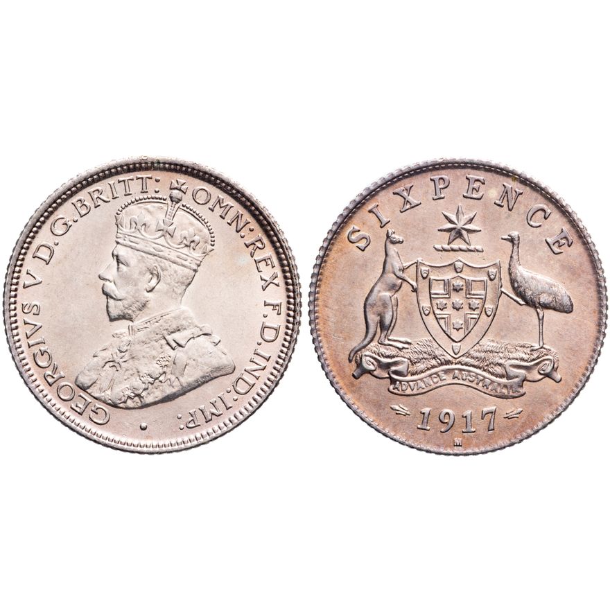 George V, Sixpence, 1917-M,  aUNC - UNC