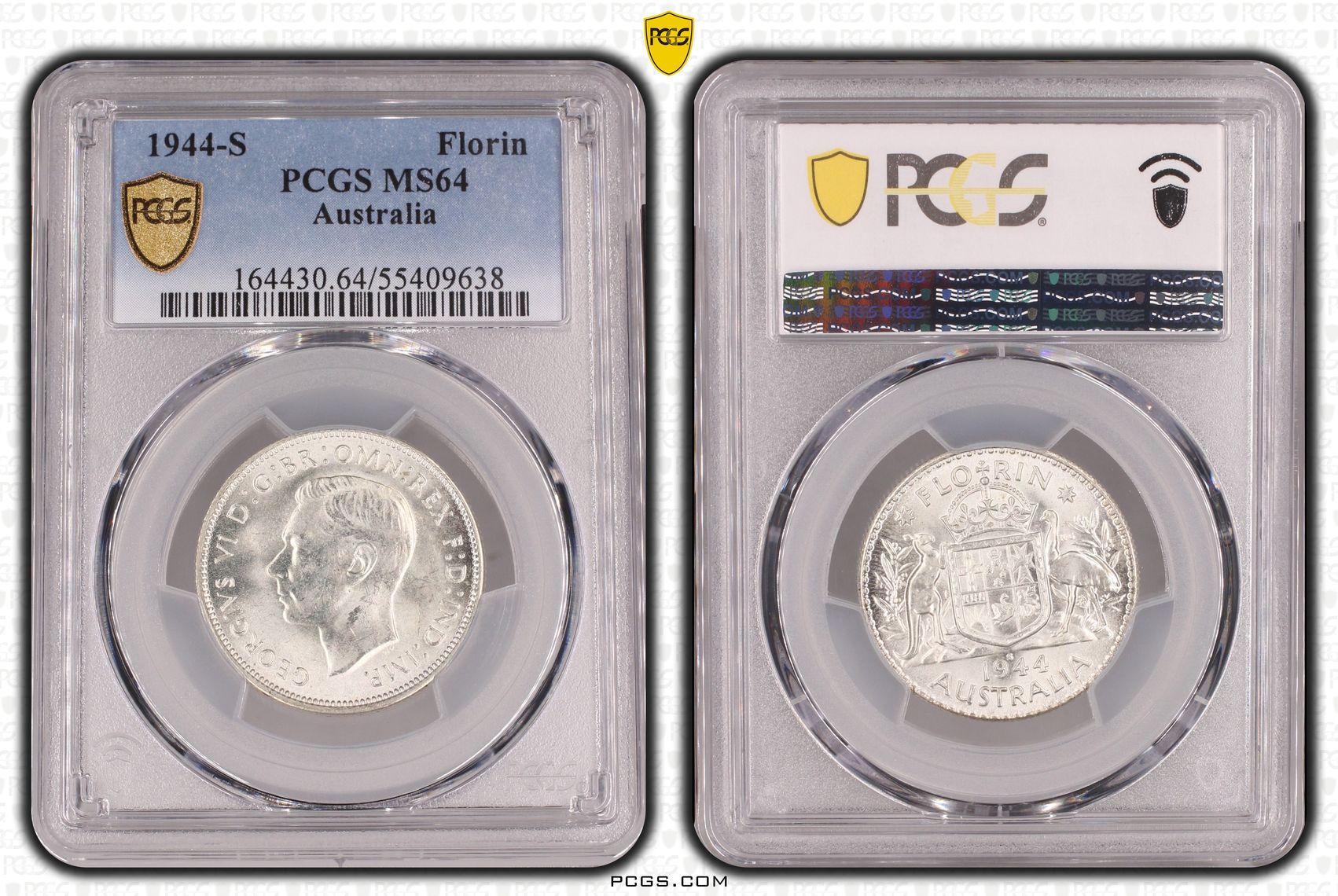 George VI, Florin, 1944-S, PCGS MS64