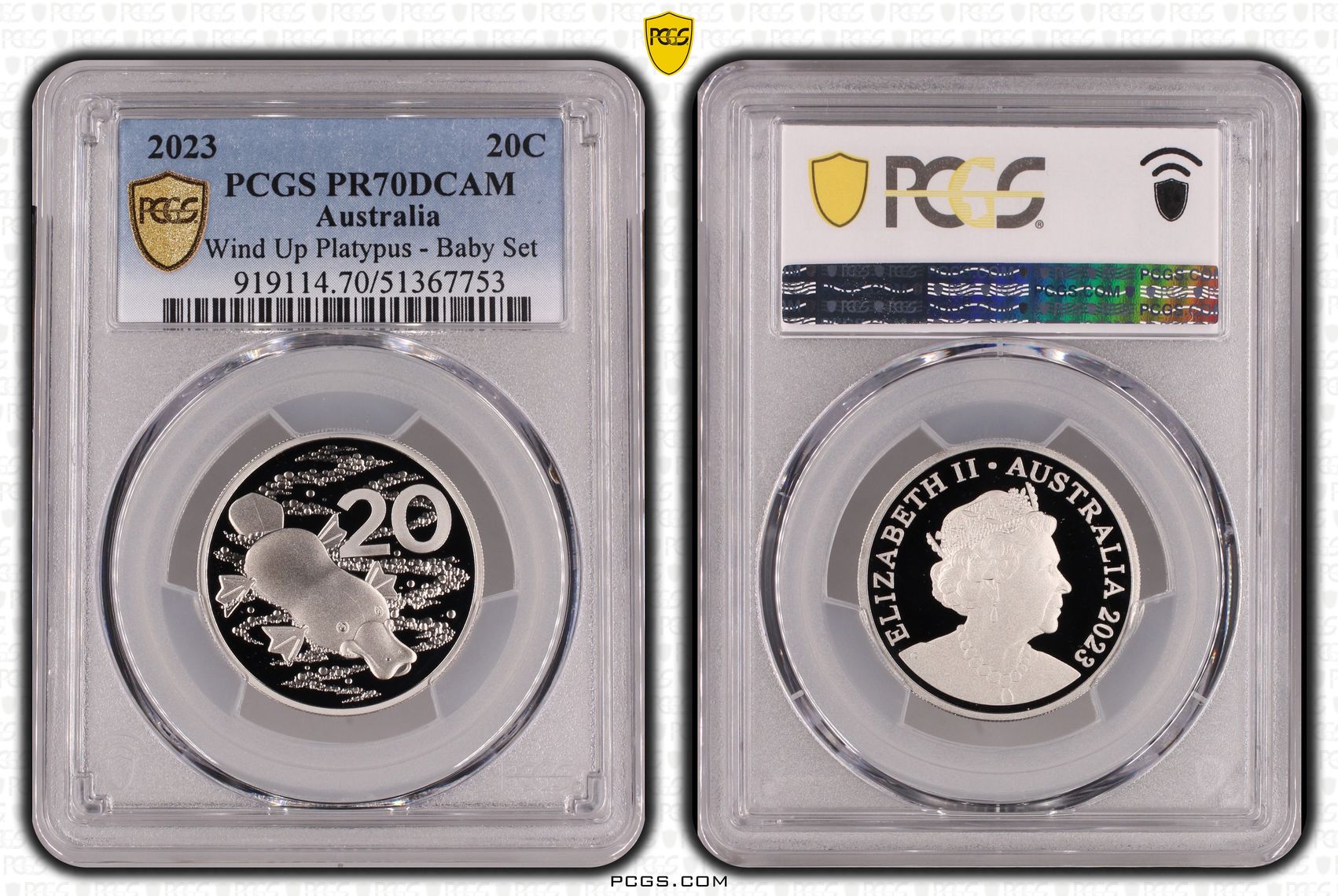 Wind Up Platypus - Baby Set, Twenty Cent, 2023, PCGS PR70DCAM