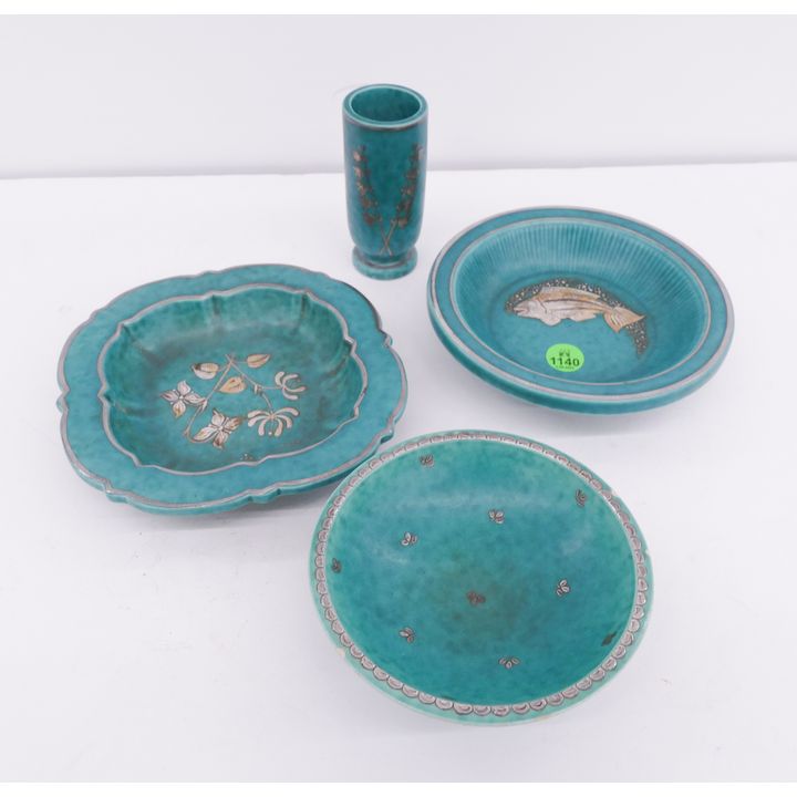 4pc Gustavsberg Argenta Small Trays & Bud Vase- 5'' to 6''