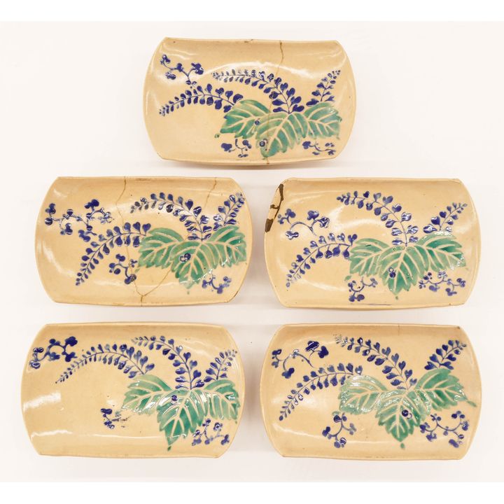 Set 5 Japanese 18th Cent. Kyoyaki Dishes 4''x6.5''