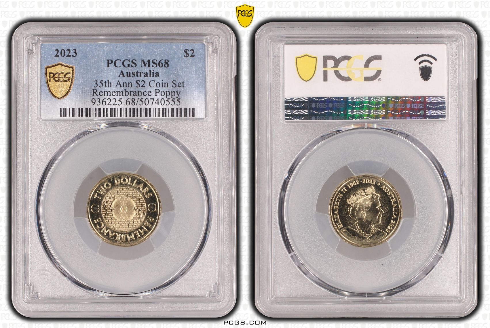 35th Ann $2 Coin Set Remembrance Poppy, Two Dollar, 2023, PCGS MS68