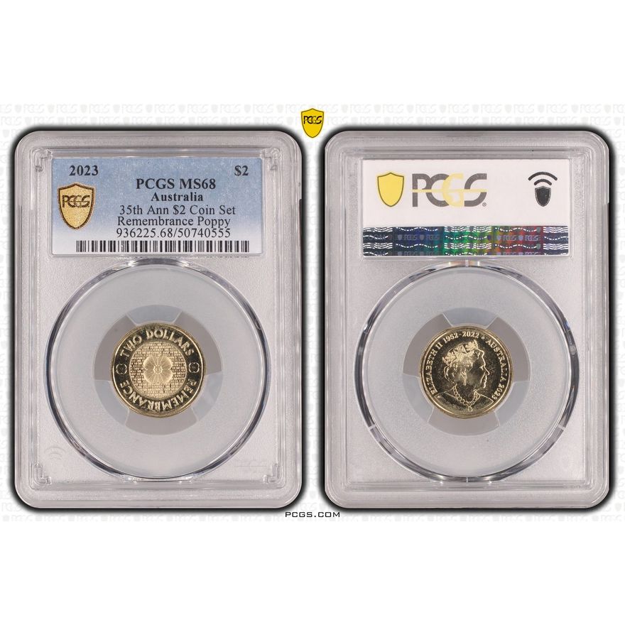 35th Ann $2 Coin Set Remembrance Poppy, Two Dollar, 2023, PCGS MS68