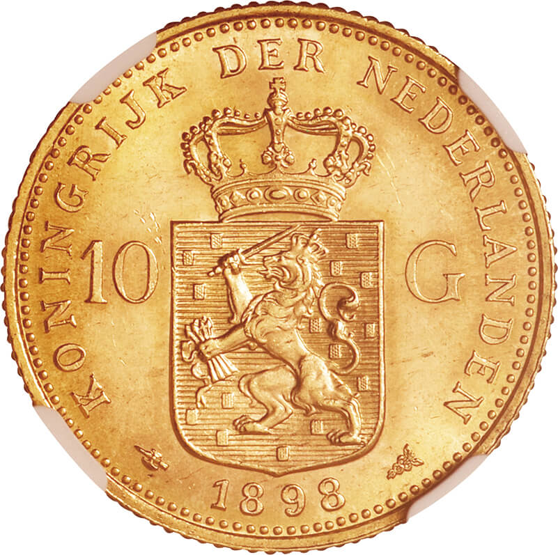 オランダ-Netherlands. 1898. Gold. 10グルデン. NGC MS63. 未使用