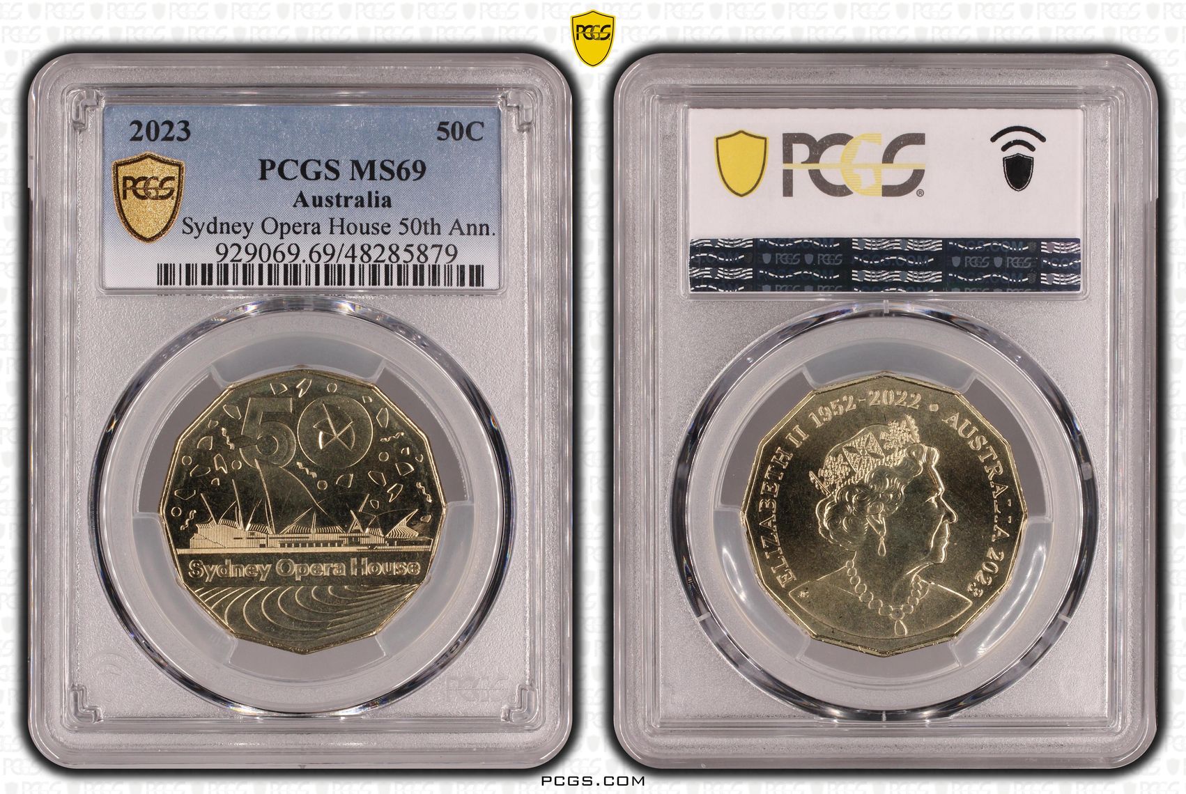 182 · Sydney Opera House 50th Ann., Fifty Cent, 2023, PCGS MS69