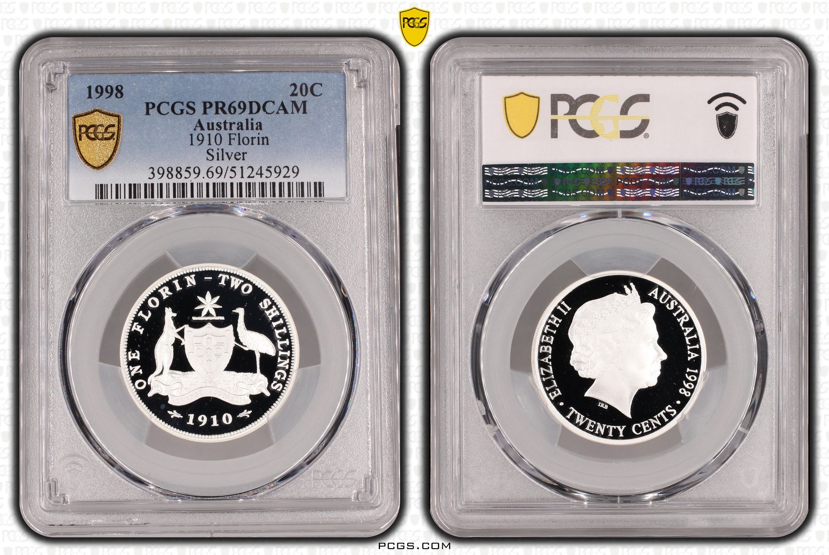 1910 Florin Silver, Twenty Cent, 1998, PCGS PR69DCAM