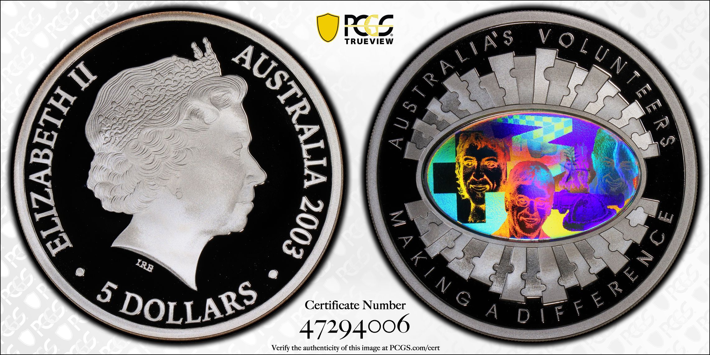 Volunteers, POP 18/0, Five Dollar, 2003, PCGS PR70DCAM