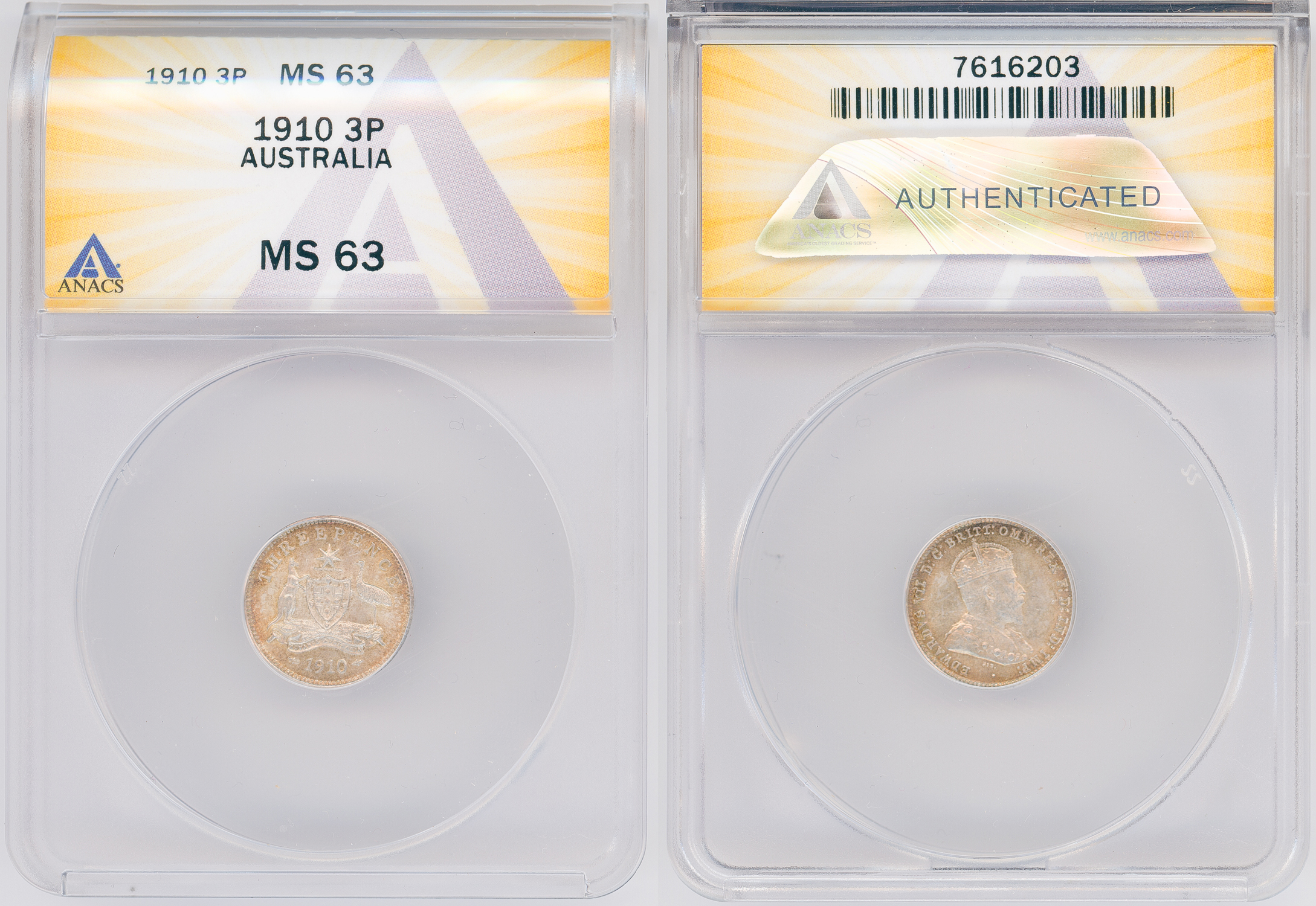Edward VII, Threepence, 1910, ANACS MS 63