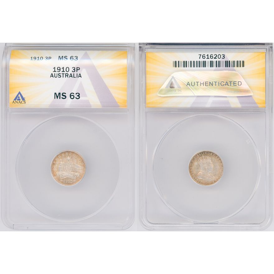 Edward VII, Threepence, 1910, ANACS MS 63