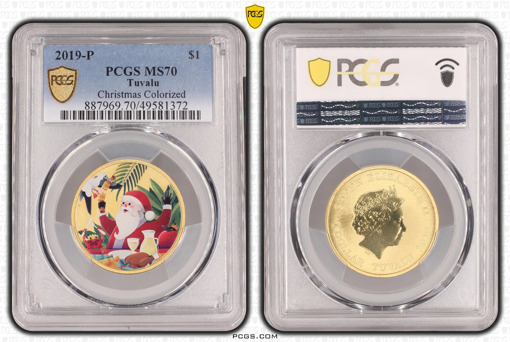 Tuvalu, Christmas Colorized POP 8/0, One Dollar, 2019-P, PCGS MS70