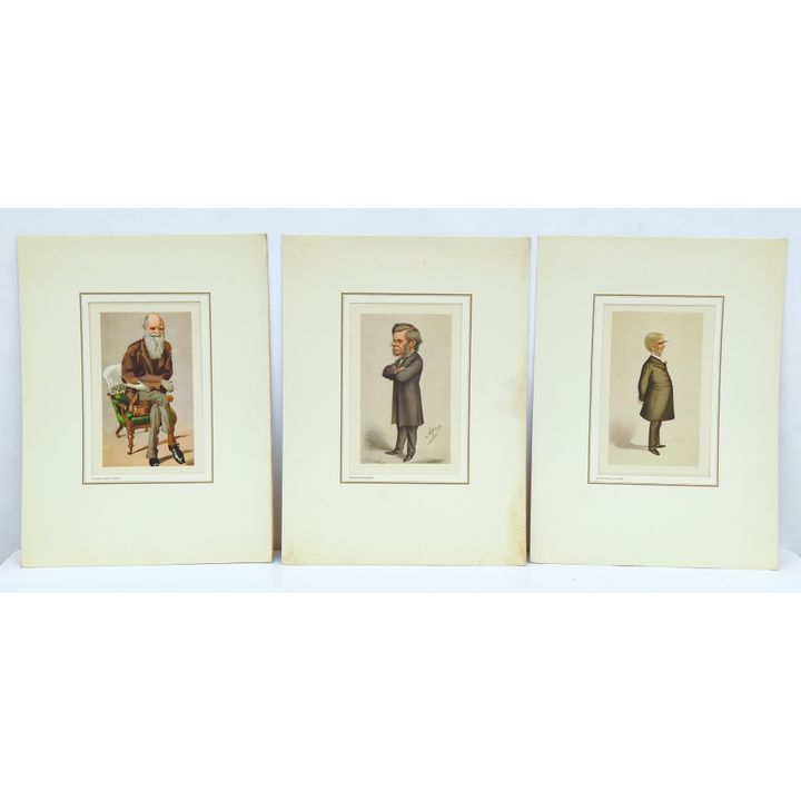 3pc Embossed Prominent Figure Caricature Lithographs